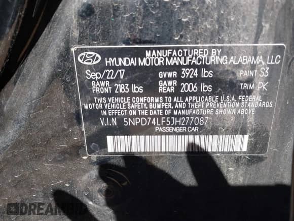 2018 Hyundai Elantra SE with VIN 5NPD74LF5JH277087, listed as a IAAI auction lot 43454877 with 110,237 mi miles and . Bid and sale history available at DreamBid. Image 9.