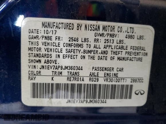 ✅ 2018 Infiniti Q50 Luxe • VIN: JN1EV7AP9JM360344 • Lot: 59002115. Listed on Copart with 70,250 mi. Free auction sales archive from the USA and detailed vehicle history report at DreamBid. Image 12.