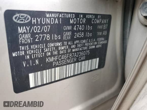2007 Hyundai Azera SE z VIN KMHFC46F87A236075, wystawiony jako Copart lot #86441814 z przebiegiem 120 287 mil mil oraz Szkoda całkowita • Salvage title. Historia ofert i sprzedaży dostępna na DreamBid. Obrazek 13.
