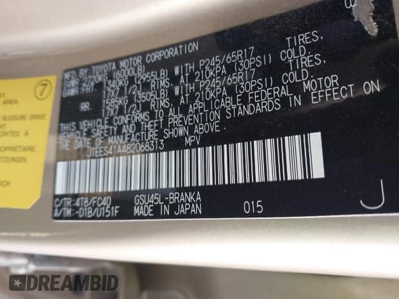 ✅ 2008 Toyota Highlander • VIN: JTEES41A482068313 • Lot: 41973917. Listed on IAAI with 262,396 mi. Free auction sales archive from the USA and detailed vehicle history report at DreamBid. Image 9.