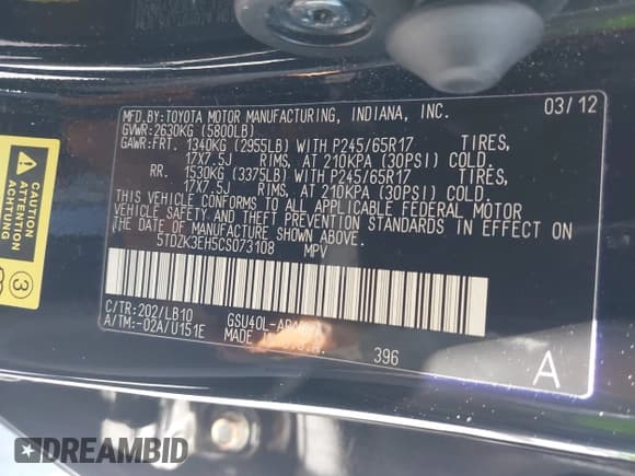 ✅ 2012 Toyota Highlander • VIN: 5TDZK3EH5CS073108 • Лот: 42699765. Опубликован ранее на IAAI с пробегом 115 386 миль. Бесплатный доступ к архиву аукционных продаж из США и подробный отчёт об истории автомобиля на DreamBid. Изображение 9.