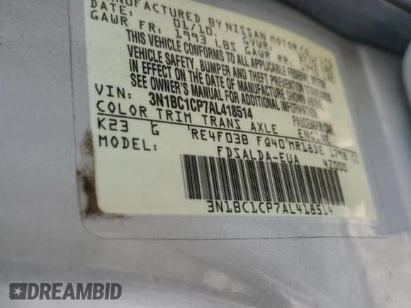 ✅ 2010 Nissan Versa S • VIN: 3N1BC1CP7AL418514 • Lot: 58593435. Listed on Copart with 199,269 mi. Free auction sales archive from the USA and detailed vehicle history report at DreamBid. Image 12.