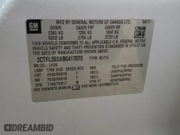 ✅ 2011 GMC Terrain SLE-2 • VIN: 2CTFLSE5XB6417870 • Lot: 55404365. Listed on Copart with 122,952 mi. Free auction sales archive from the USA and detailed vehicle history report at DreamBid. Image 14.