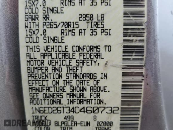✅ 2004 Nissan Frontier XE Desert Runner • VIN: 1N6ED26T34C460732 • Lot: 87469054. Listed on Copart with 184,837 mi. Free auction sales archive from the USA and detailed vehicle history report at DreamBid. Image 12.