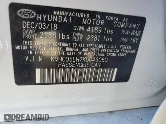 2019 Hyundai Ioniq Limited с VIN KMHC05LH7KU043060, выставлен на аукционе Copart как лот 72509054 с пробегом 42 250 миль миль и Списание • Salvage title. История ставок и продаж доступна на DreamBid. Изображение 15.