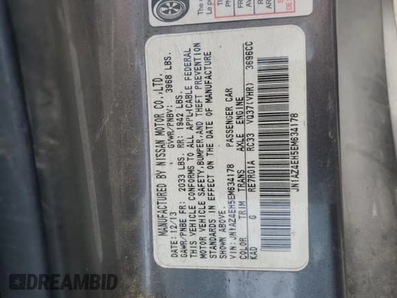 ✅ 2014 Nissan 370Z • VIN: JN1AZ4EH5EM634178 • Лот: 71559094. Опубликован ранее на Copart с пробегом 82 316 миль. Бесплатный доступ к архиву аукционных продаж из США и подробный отчёт об истории автомобиля на DreamBid. Изображение 14.