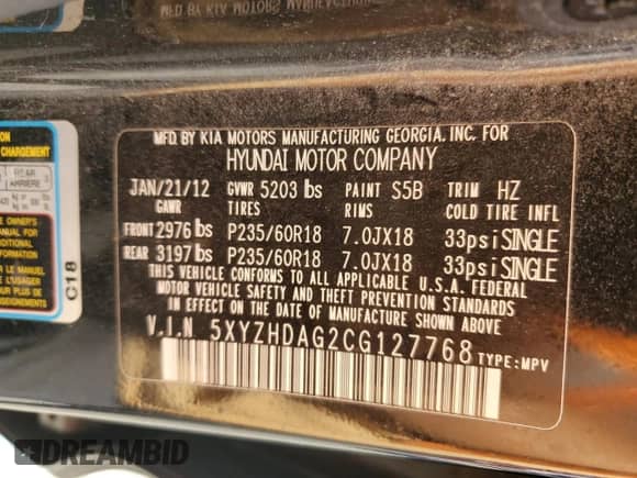 2012 Hyundai Santa Fe SE с VIN 5XYZHDAG2CG127768, выставлен на аукционе Copart как лот 77075924 с пробегом 149 980 миль миль и Чистый • Clean title. История ставок и продаж доступна на DreamBid. Изображение 12.