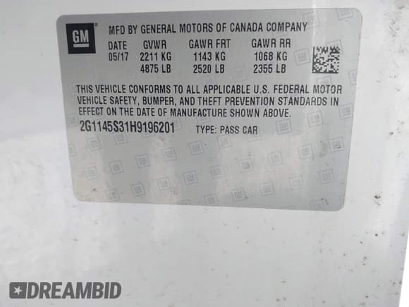 ✅ 2017 Chevrolet Impala Premier • VIN: 2G1145S31H9196201 • Lot: 43525112. Listed on IAAI with 101,230 mi. Free auction sales archive from the USA and detailed vehicle history report at DreamBid. Image 9.