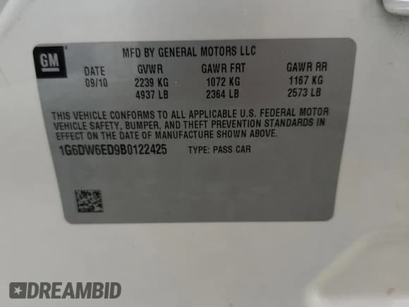 ✅ 2011 Cadillac STS RWD • VIN: 1G6DW6ED9B0122425 • Lot: 71157795. Listed on Copart with 107,146 mi. Free auction sales archive from the USA and detailed vehicle history report at DreamBid. Image 12.