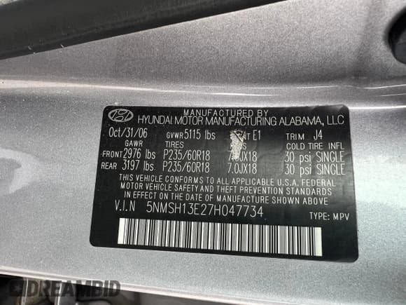 ✅ 2007 Hyundai Santa Fe SE • VIN: 5NMSH13E27H047734 • Лот: 78454554. Опубликован ранее на Copart с пробегом 149 654 миль. Бесплатный доступ к архиву аукционных продаж из США и подробный отчёт об истории автомобиля на DreamBid. Изображение 10.
