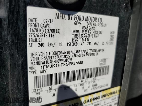 ✅ 2016 Ford Expedition Max XLT • VIN: 1FMJK1HTXGEF37888 • Lot: 83986865. Listed on Copart with 119,984 mi. Free auction sales archive from the USA and detailed vehicle history report at DreamBid. Image 13.