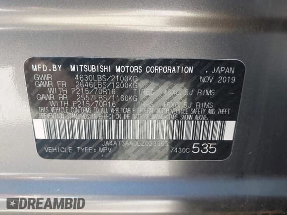 ✅ 2020 Mitsubishi Eclipse Cross ES • VIN: JA4AT3AA0LZ023065 • Лот: 43086685. Опубликован ранее на IAAI с пробегом 63 502 миль. Бесплатный доступ к архиву аукционных продаж из США и подробный отчёт об истории автомобиля на DreamBid. Изображение 9.