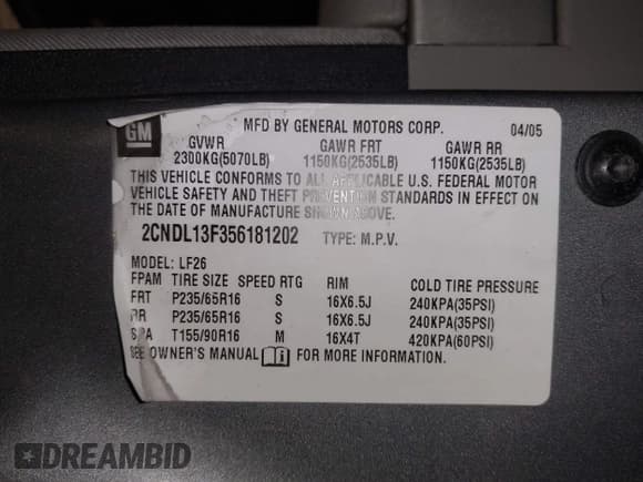 ✅ 2005 Chevrolet Equinox LS • VIN: 2CNDL13F356181202 • Лот: 42265227. Опубликован ранее на IAAI с пробегом 120 799 миль. Бесплатный доступ к архиву аукционных продаж из США и подробный отчёт об истории автомобиля на DreamBid. Изображение 9.