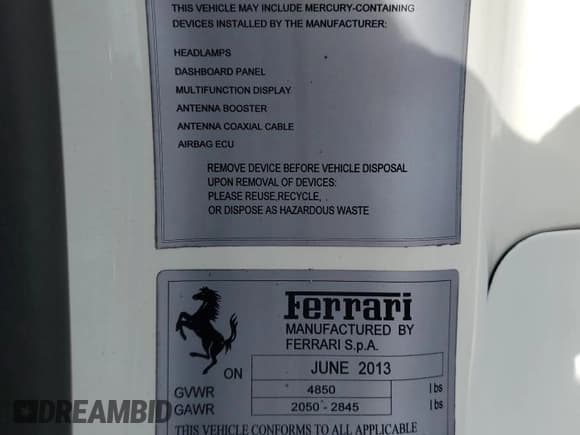 ✅ 2014 Ferrari California • VIN: ZFF65TJA4E0197655 • Lot: 55427062. Wystawiony na Copart z przebiegiem Nie podano. Bezpłatny archiwum sprzedaży aukcyjnych z USA i szczegółowy raport historii pojazdu na DreamBid. Zdjęcie 10.