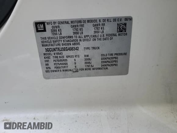 ✅ 2014 Chevrolet Silverado 1500 High Country • VIN: 3GCUKTEJ3EG498342 • Лот: 43144305. Опубликован ранее на Copart с пробегом 141 679 миль. Бесплатный доступ к архиву аукционных продаж из США и подробный отчёт об истории автомобиля на DreamBid. Изображение 14.