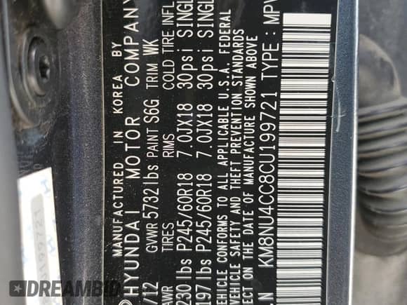 2012 Hyundai Veracruz Limited z VIN KM8NU4CC8CU199721, wystawiony jako Copart lot #56416174 z przebiegiem 225 732 mil mil oraz Czysty tytuł • Clean title. Historia ofert i sprzedaży dostępna na DreamBid. Obrazek 13.