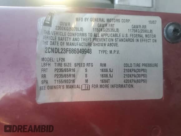 2008 Chevrolet Equinox LS с VIN 2CNDL23F686049948, выставлен на аукционе Copart как лот 74608884 с пробегом 127 776 миль миль и Списание • Salvage title. История ставок и продаж доступна на DreamBid. Изображение 13.