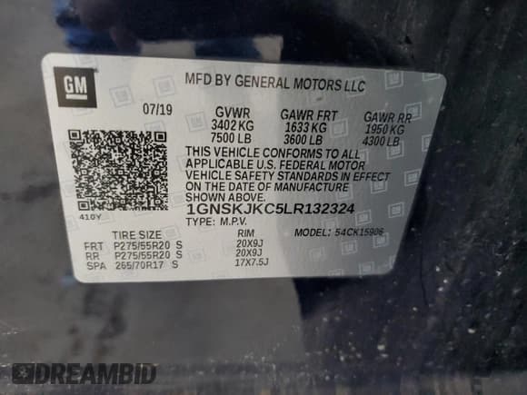 ✅ 2020 Chevrolet Suburban Premier • VIN: 1GNSKJKC5LR132324 • Lot: 81385635. Wystawiony na Copart z przebiegiem 131 179 mil. Bezpłatny archiwum sprzedaży aukcyjnych z USA i szczegółowy raport historii pojazdu na DreamBid. Zdjęcie 13.