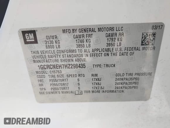 ✅ 2017 Chevrolet Silverado 1500 LS • VIN: 1GCRCNEH7HZ298435 • Lot: 43493254. Listed on IAAI with 139,071 mi. Free auction sales archive from the USA and detailed vehicle history report at DreamBid. Image 9.