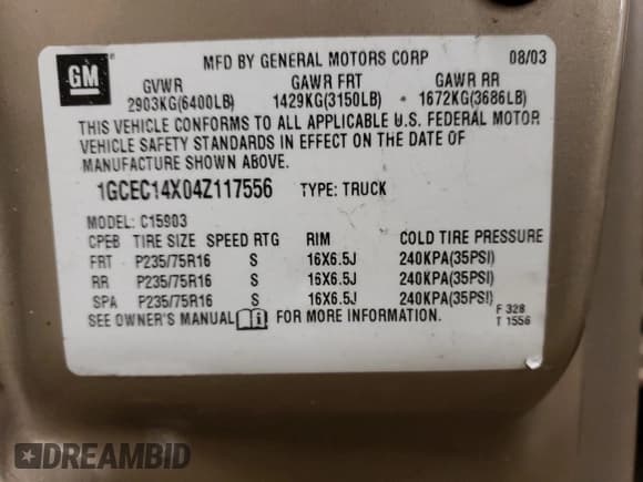 ✅ 2004 Chevrolet Silverado 1500 Work Truck • VIN: 1GCEC14X04Z117556 • Лот: 81362044. Опубликован ранее на Copart с пробегом 158 265 миль. Бесплатный доступ к архиву аукционных продаж из США и подробный отчёт об истории автомобиля на DreamBid. Изображение 13.