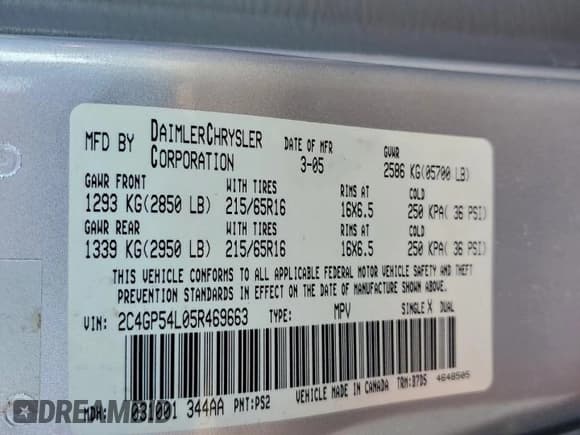 ✅ 2005 Chrysler Town & Country Touring • VIN: 2C4GP54L05R469663 • Lot: 96040405. Listed on Copart with 200,181 mi. Free auction sales archive from the USA and detailed vehicle history report at DreamBid. Image 13.