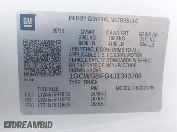 ✅ 2018 Chevrolet Express Cargo • VIN: 1GCWGBFG4J1343766 • Lot: 43645680. Listed on IAAI with 322,094 mi. Free auction sales archive from the USA and detailed vehicle history report at DreamBid. Image 9.