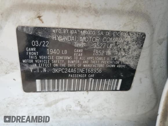 ✅ 2022 Hyundai Accent SE • VIN: 3KPC24A61NE168956 • Лот: 62875204. Опубликован ранее на Copart с пробегом 62 655 миль. Бесплатный доступ к архиву аукционных продаж из США и подробный отчёт об истории автомобиля на DreamBid. Изображение 12.