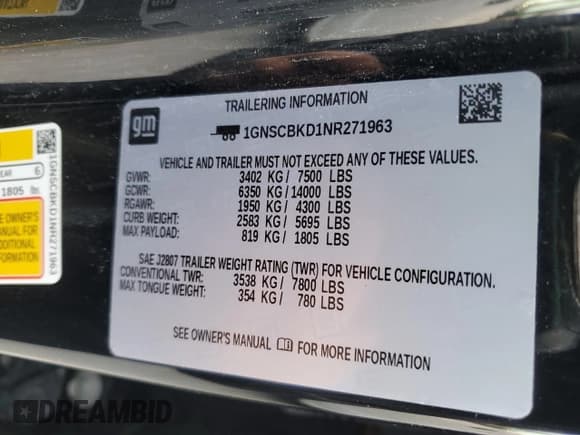 ✅ 2022 Chevrolet Suburban LS • VIN: 1GNSCBKD1NR271963 • Lot: 52889005. Listed on Copart with 106,922 mi. Free auction sales archive from the USA and detailed vehicle history report at DreamBid. Image 14.