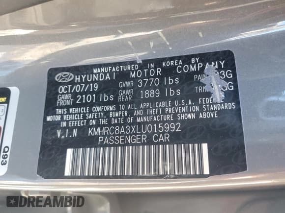 ✅ 2020 Hyundai Venue Denim • VIN: KMHRC8A3XLU015992 • Lot: 88088565. Listed on Copart with 64,128 mi. Free auction sales archive from the USA and detailed vehicle history report at DreamBid. Image 12.