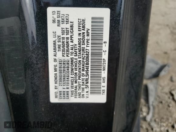 ✅ 2014 Honda Odyssey Touring • VIN: 5FNRL5H94EB006827 • Lot: 55859715. Listed on Copart with 195,131 mi. Free auction sales archive from the USA and detailed vehicle history report at DreamBid. Image 12.