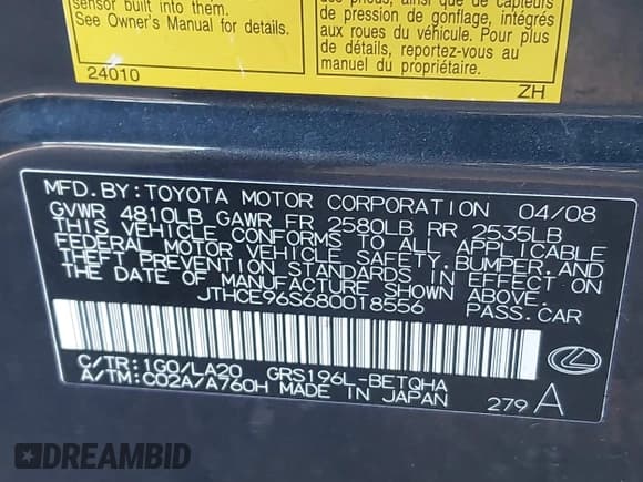 ✅ 2008 Lexus GS 350 • VIN: JTHCE96S680018556 • Lot: 43780336. Wystawiony na IAAI z przebiegiem 146 451 mil. Bezpłatny archiwum sprzedaży aukcyjnych z USA i szczegółowy raport historii pojazdu na DreamBid. Zdjęcie 9.