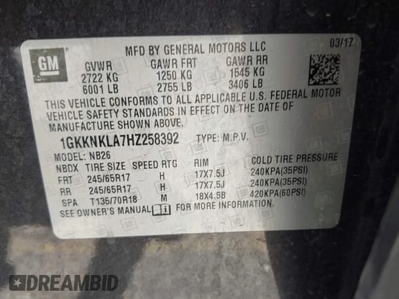 ✅ 2017 GMC Acadia SLE • VIN: 1GKKNKLA7HZ258392 • Lot: 42598187. Wystawiony na IAAI z przebiegiem 128 014 mil. Bezpłatny archiwum sprzedaży aukcyjnych z USA i szczegółowy raport historii pojazdu na DreamBid. Zdjęcie 9.