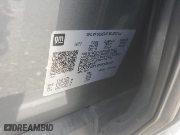 ✅ 2022 Chevrolet Tahoe RST • VIN: 1GNSKRKL6NR326104 • Lot: 65084945. Listed on Copart with 58,266 mi. Free auction sales archive from the USA and detailed vehicle history report at DreamBid. Image 13.