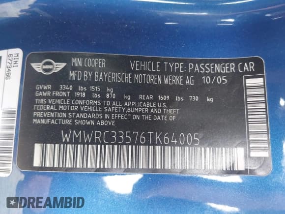 ✅ 2006 MINI Hardtop • VIN: WMWRC33576TK64005 • Lot: 42262159. Listed on IAAI with 232,211 mi. Free auction sales archive from the USA and detailed vehicle history report at DreamBid. Image 9.