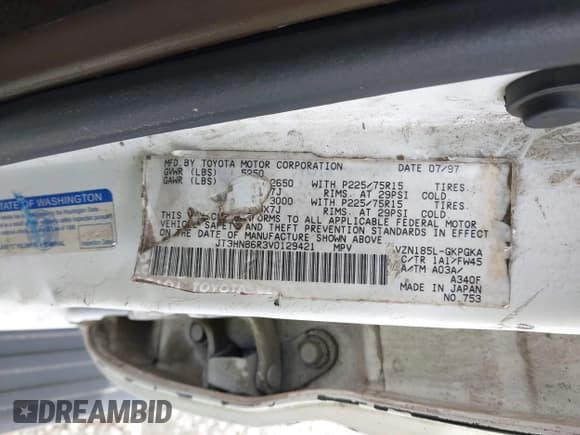 ✅ 1997 Toyota 4Runner SR5 • VIN: JT3HN86R3V0129421 • Lot: 41999736. Listed on IAAI with 154,067 mi. Free auction sales archive from the USA and detailed vehicle history report at DreamBid. Image 9.