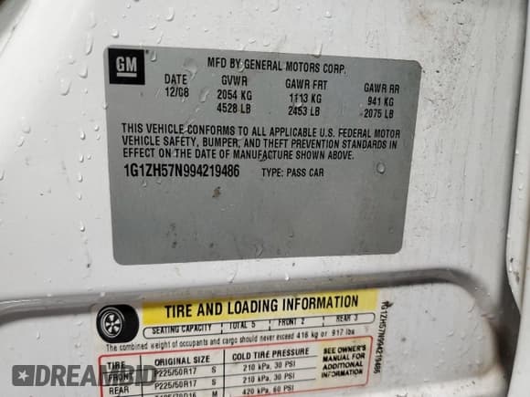 ✅ 2009 Chevrolet Malibu 1LT • VIN: 1G1ZH57N994219486 • Lot: 68550284. Listed on Copart with 58,977 mi. Free auction sales archive from the USA and detailed vehicle history report at DreamBid. Image 12.