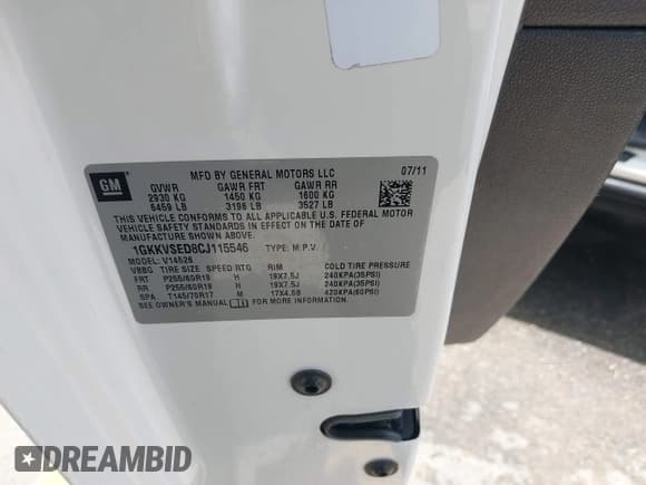 ✅ 2012 GMC Acadia SLT2 • VIN: 1GKKVSED8CJ115546 • Lot: 42564612. Listed on IAAI with 225,927 mi. Free auction sales archive from the USA and detailed vehicle history report at DreamBid. Image 9.