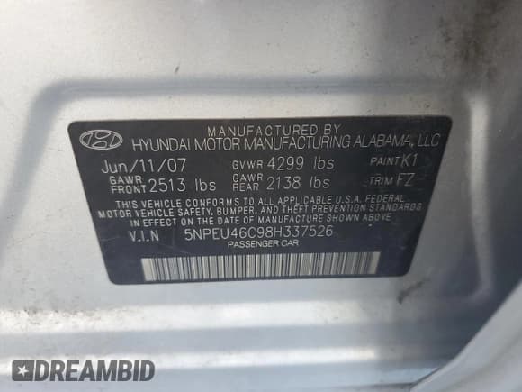 ✅ 2008 Hyundai Sonata SE • VIN: 5NPEU46C98H337526 • Лот: 76463094. Опубликован ранее на Copart с пробегом 97 695 миль. Бесплатный доступ к архиву аукционных продаж из США и подробный отчёт об истории автомобиля на DreamBid. Изображение 12.