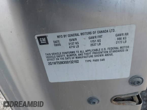 ✅ 2006 Chevrolet Impala LT 3.5L • VIN: 2G1WT58KX69132162 • Lot: 43402636. Listed on IAAI with 201,052 mi miles. Access the free auction sales archive from the USA and view a detailed vehicle history report at DreamBid. Image 9.