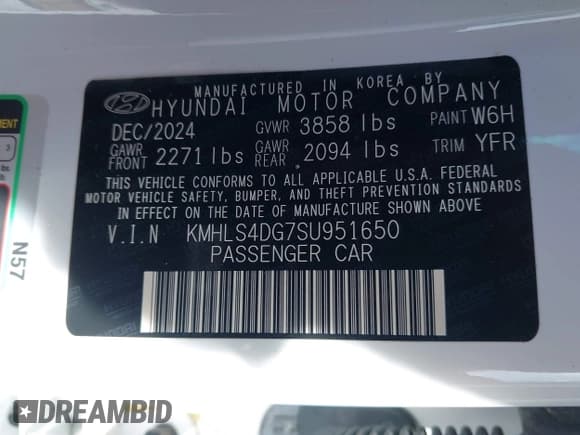 ✅ 2025 Hyundai Elantra SEL Convenience • VIN: KMHLS4DG7SU951650 • Lot: 43330896. Listed on IAAI with 2,140 mi. Free auction sales archive from the USA and detailed vehicle history report at DreamBid. Image 9.