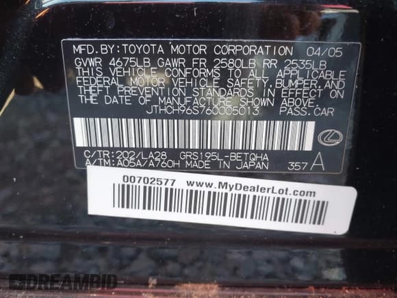 ✅ 2006 Lexus GS 300 • VIN: JTHCH96S760005013 • Lot: 43507464. Listed on IAAI with 186,599 mi. Free auction sales archive from the USA and detailed vehicle history report at DreamBid. Image 9.