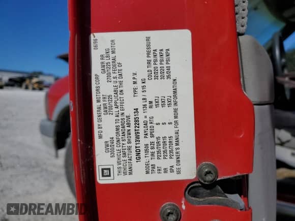 ✅ 1996 Chevrolet Blazer • VIN: 1GNDT13W9T2285134 • Lot: 86460795. Wystawiony na Copart z przebiegiem 262 482 mil. Bezpłatny archiwum sprzedaży aukcyjnych z USA i szczegółowy raport historii pojazdu na DreamBid. Zdjęcie 13.