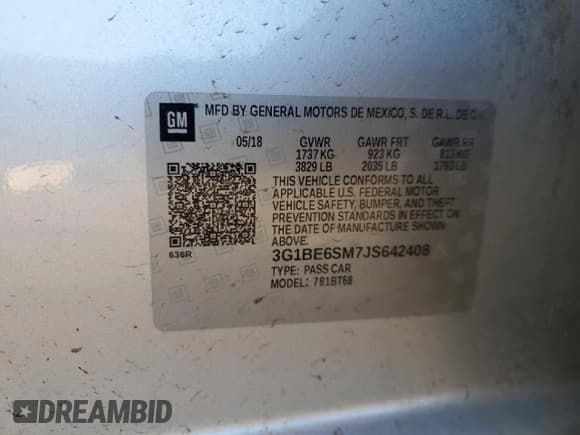 ✅ 2018 Chevrolet Cruze LT • VIN: 3G1BE6SM7JS642408 • Lot: 69514935. Listed on Copart with 74,179 mi. Free auction sales archive from the USA and detailed vehicle history report at DreamBid. Image 12.