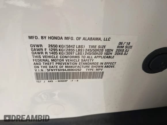 ✅ 2018 Honda Pilot Touring • VIN: 5FNYF6H94JB064262 • Lot: 43592058. Listed on IAAI with 77,731 mi. Free auction sales archive from the USA and detailed vehicle history report at DreamBid. Image 9.