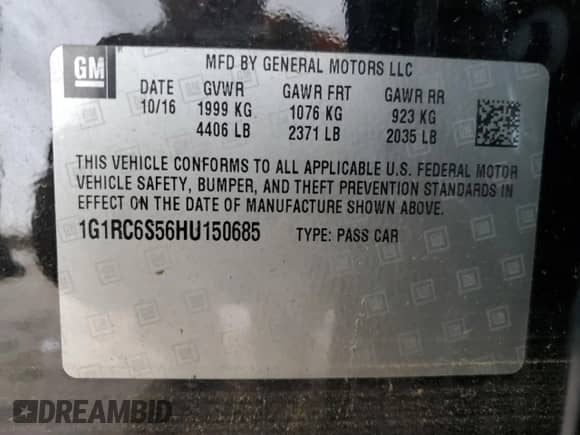 2017 Chevrolet Volt LT с VIN 1G1RC6S56HU150685, выставлен на аукционе Copart как лот 64551863 с пробегом Не указан миль и . История ставок и продаж доступна на DreamBid. Изображение 13.