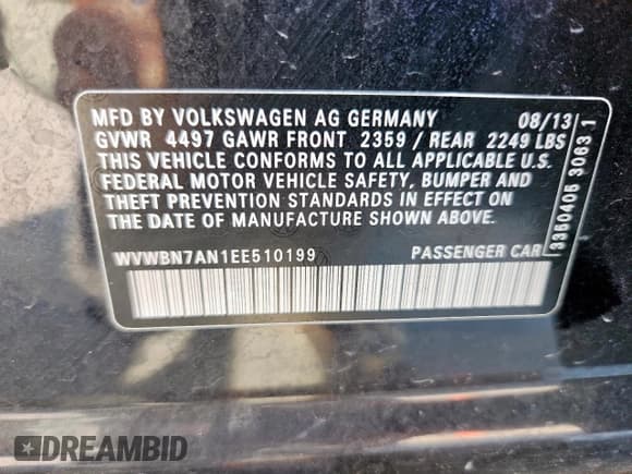 ✅ 2014 Volkswagen CC Sport • VIN: WVWBN7AN1EE510199 • Лот: 80248565. Опубликован ранее на Copart с пробегом 77 309 миль. Бесплатный доступ к архиву аукционных продаж из США и подробный отчёт об истории автомобиля на DreamBid. Изображение 12.