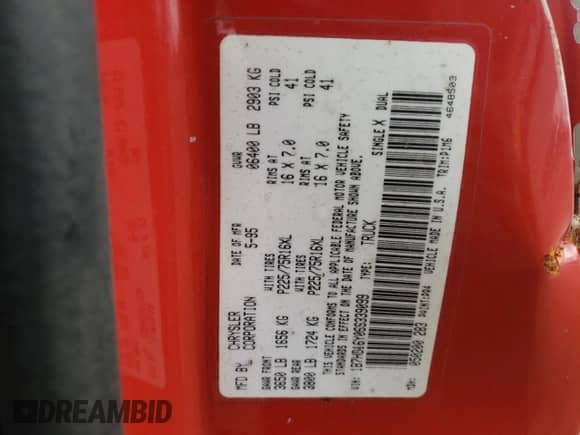 1995 Dodge 1500 z VIN 1B7HC16Y0SS339099, wystawiony jako Copart lot #37150013 z przebiegiem 160 407 mil mil oraz Nie do naprawy • Non repairable. Historia ofert i sprzedaży dostępna na DreamBid. Obrazek 12.