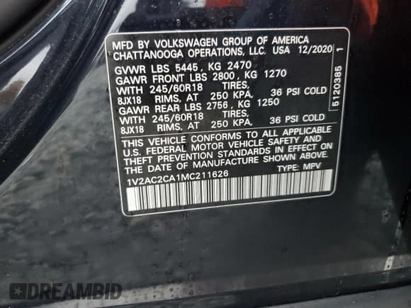 ✅ 2021 Volkswagen Atlas S • VIN: 1V2AC2CA1MC211626 • Lot: 84148364. Listed on Copart with 76,938 mi. Free auction sales archive from the USA and detailed vehicle history report at DreamBid. Image 13.