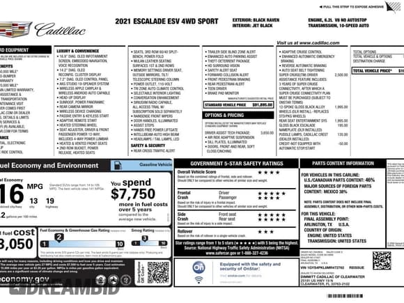 ✅ 2021 Cadillac Escalade ESV Sport • VIN: 1GYS4PKL6MR472762 • Lot: 92369115. Wystawiony na Copart z przebiegiem 95 642 mil. Bezpłatny archiwum sprzedaży aukcyjnych z USA i szczegółowy raport historii pojazdu na DreamBid. Zdjęcie 10.