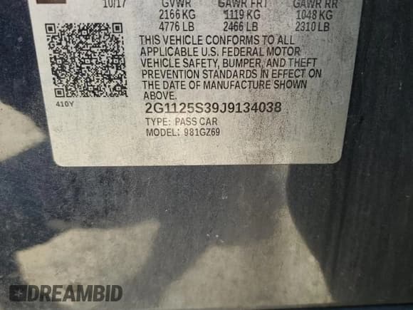 ✅ 2018 Chevrolet Impala Premier • VIN: 2G1125S39J9134038 • Lot: 70992545. Listed on Copart with 184,507 mi. Free auction sales archive from the USA and detailed vehicle history report at DreamBid. Image 12.